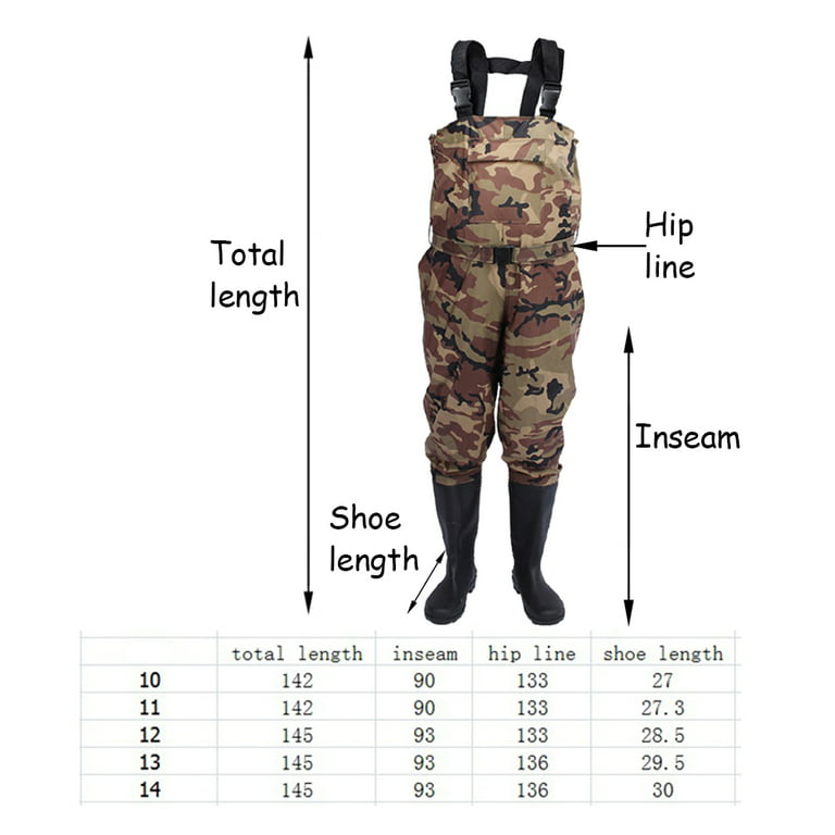 Sourcemax Fishing Chest Waders Fishing Shoes Boot Foot for Men Women Hunting Bootfoot Waterproof Nylon PVC w/ Belt Camouflage, Adult Unisex, Size: US