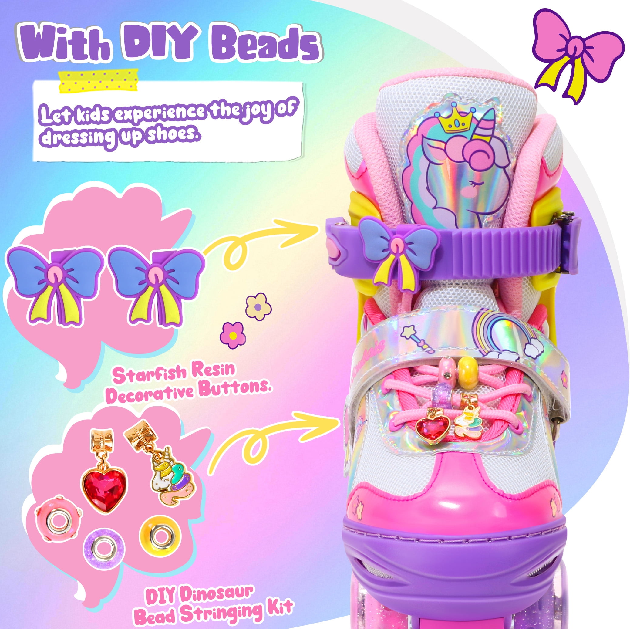 Girls Unicron Roller Skates for Kids Toddler Ages 2-4 5-8 8-12,Adjustable RollerSkates W/ LED Light-Up Wheels for Outdoor Beginner Gifts