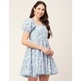 thumbnail image 3 of Moomaya Women Printed Flared Mini Dress Square Neck Puff Sleeves Cotton Short Dress, 3 of 8