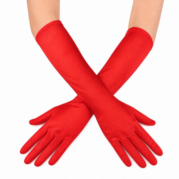 Unique Bargains 1 Pair Party Gloves Elegant Mid-Length Stretch Satin Long Opera Party Gloves 14.96"x4.72" Red