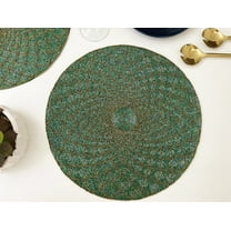 Set of 6, Luxury Handmade beaded placemat, small bead tablemat, 14 inch, green charger plate, gift for herÂ 