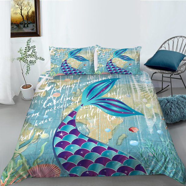 Fish Scale Duvet Cover Set Mermaid Fish Scale Bedding Set 3/2pcs for Kids Boys GirlsCalifornia