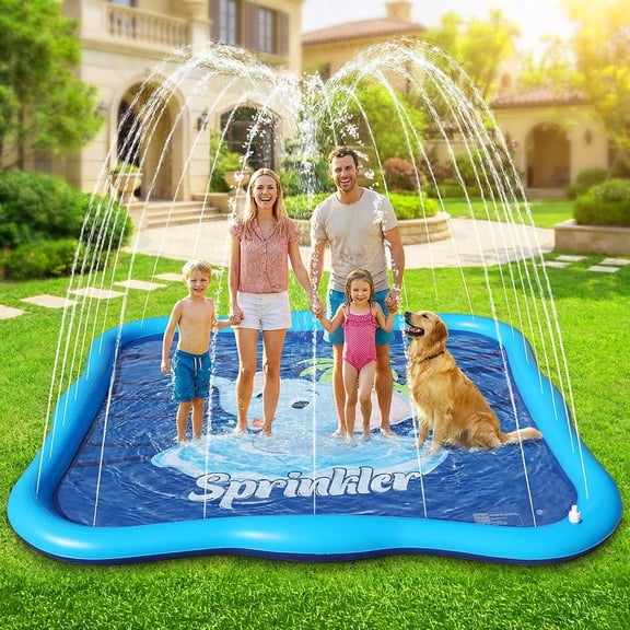 Splash Pad Sprinkler for Kids & Dog, 85" Thickened Square Splash Pad for Toddler 1-3, Elephant Outdoor Water Toy Play Mat for Children,Backyard Inflatable Sprinkler Shallow Pool Fountain Pad