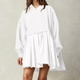 thumbnail image 2 of Samickarr Summer Dresses For Women Vacation Patchwork Dresses For Women Long Sleeve Round Neck Solid Color Pullover Tops Pleated Mini Casual Loose Short Hoddie Dresses, 2 of 7