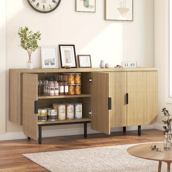 Stylish Sideboard Buffet Cabinet with Fluted Doors: 2-Door Console with Adjustable Shelves, Suitable for Kitchen, Dining Room & Living Room
