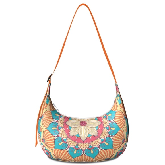 Mystic Ethnic Mandala Bag Boho Crescent Crossbody Purse with Spiritual Sacred Pattern and Abstract Ornament Style for Meditation