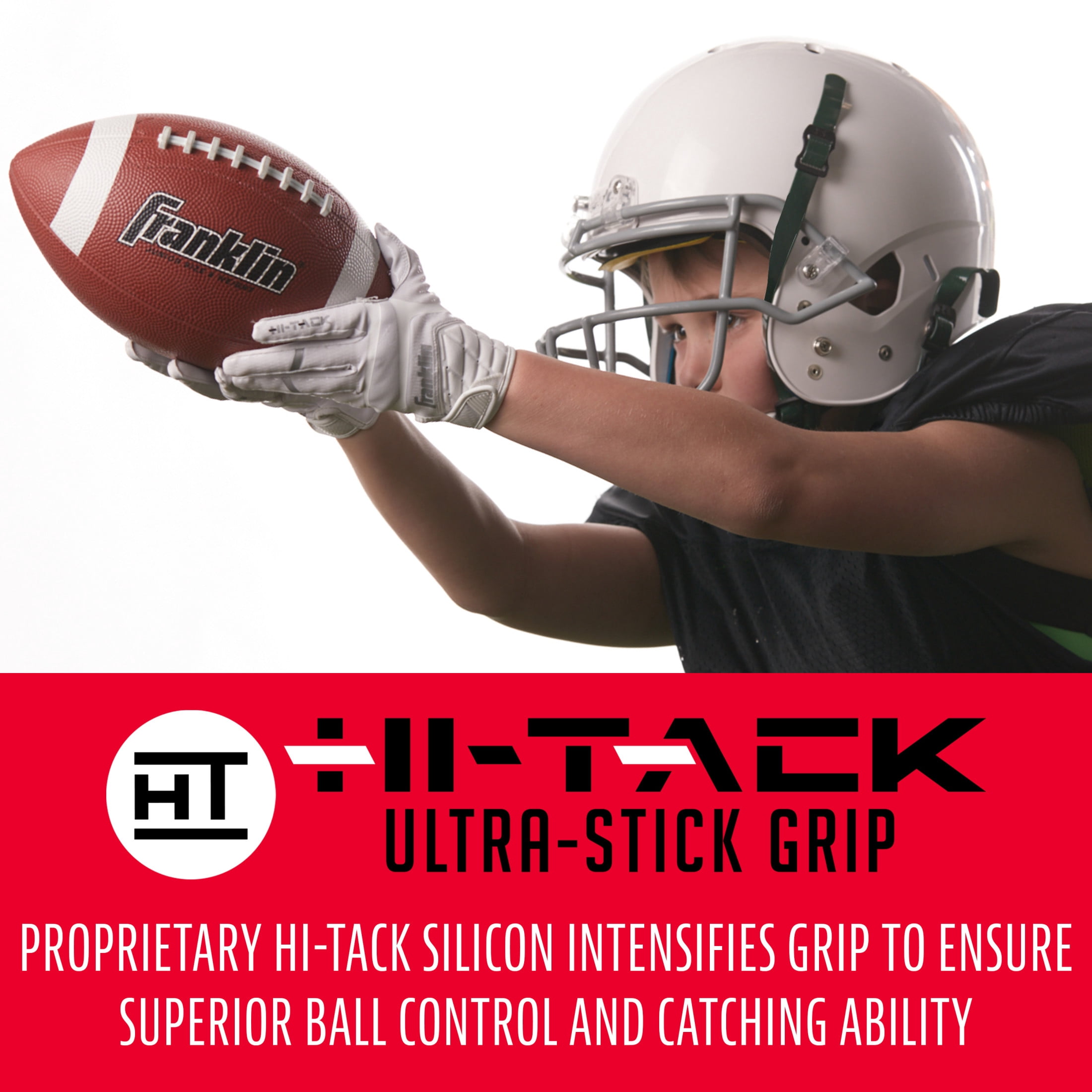Franklin Sports Hi-Tack Premium Football Receiver Gloves - White - Youth Small