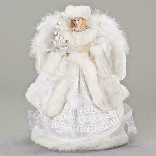 Angel in Faux White Fur CHRISTMAS TREE TOPPER, by Roman