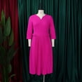thumbnail image 4 of AURA Womens V Neck Pleated Midi Dress Puff Sleeve High Waist A Line Elegant Work Office Fall Dress with Zipper, 4 of 10