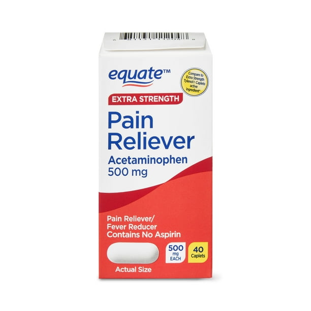 Equate Extra Strength Pain Reliever Caplets, 500 mg, 40 count Walmart