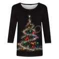 thumbnail image 5 of Jsaierl Christmas Shirts for Women Plus Size Tree Graphic Tees Stretch Petite Crewneck T-shirt 3/4 Sleeve Xmas Blouse Tops S-5XL, 5 of 6