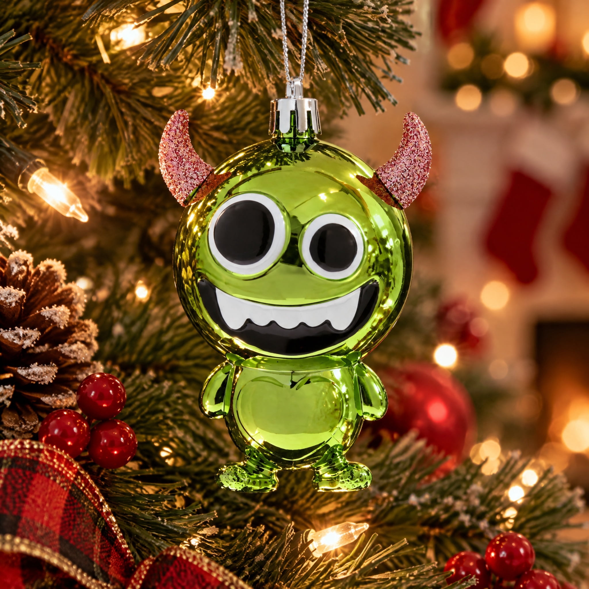 Green and Pink Glitter Monster Christmas Ornament, 3.8", by Holiday Time