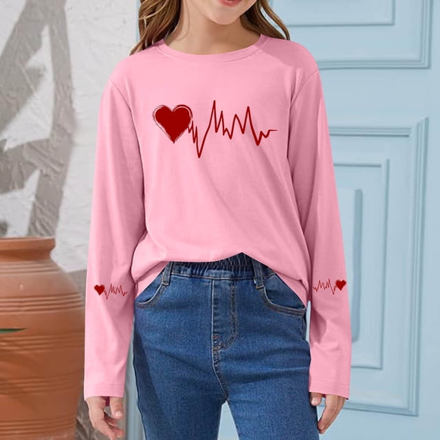 Blusas y camisas de manga larga con cuello redondo CUHK Top estampado de cuello redondo para primavera y verano Jersey informal Camisa básica de manga larga para niños y niñas Blusa de poliéster para