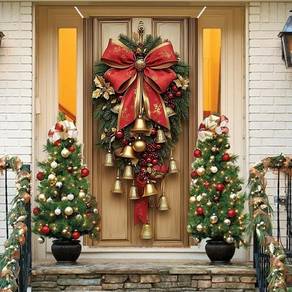 35 X 71 Inch Christmas Door Cover,Merry Christmas Decorations Christmas Teardrop Swags Door Cover Front Door Banner Xmas Photography Photo Booth Props Decorations for House Door,Green