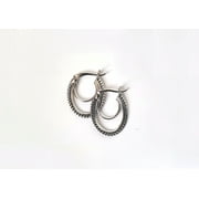 925 Sterling Silver, Oxidized, Light Weight Beaded, Oval Click-top Hoop Earrings, For Kids/Teen/Youngsters