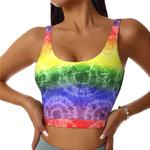 Balery Colorful Tie Dye Sujetadores deportivos con espalda cruzada para mujer, acolchados, sin costuras, de alto impacto, ideales para yoga, gimnasio, entrenamiento y fitness.-Medium