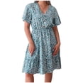 thumbnail image 1 of Vestido estampado de manga acampanada con cuello en V y manga corta a la moda de verano para mujer Fridja  bnh3901, 1 of 9