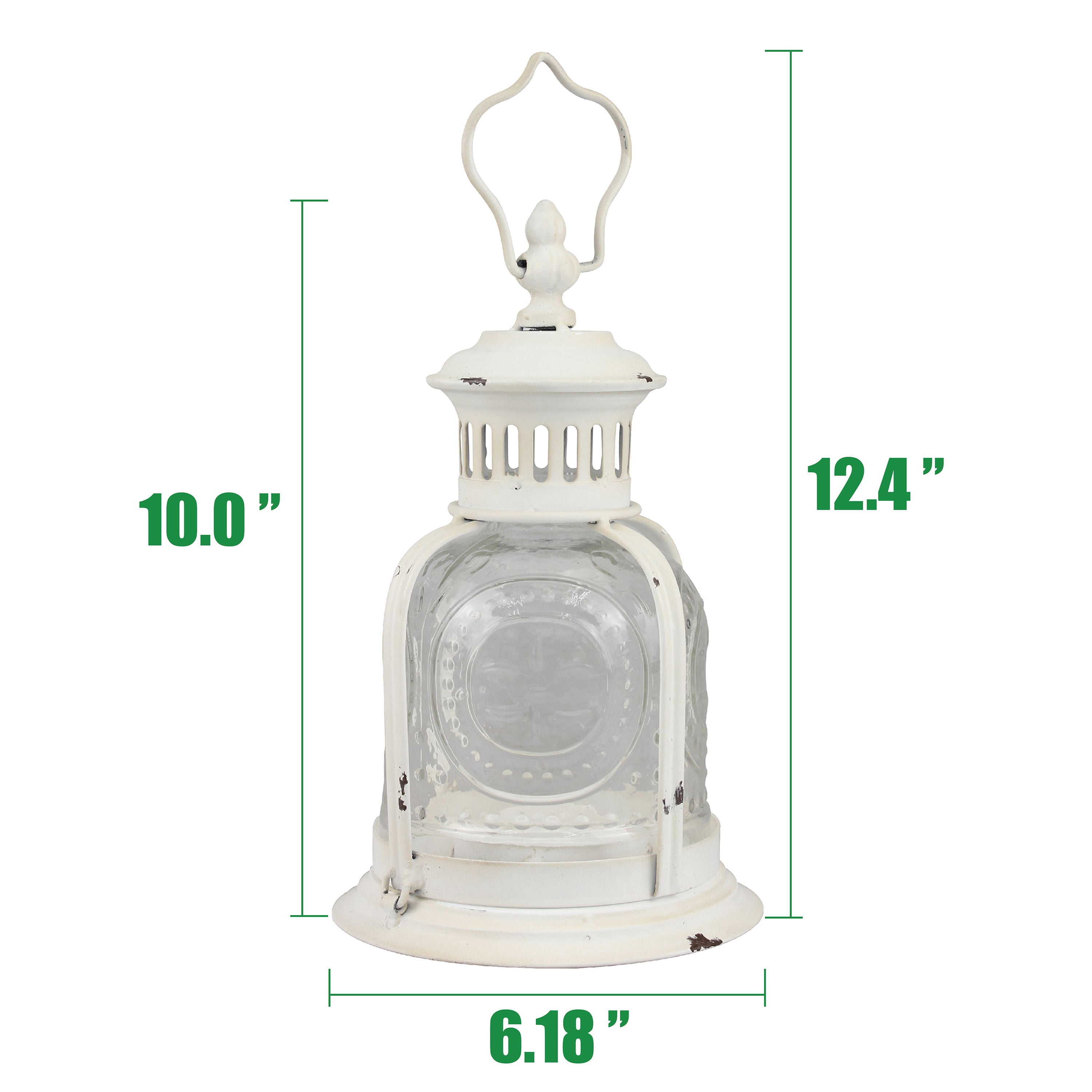 Stonebriar Indoor 10" Vintage Metal and Glass Candle Lantern, White