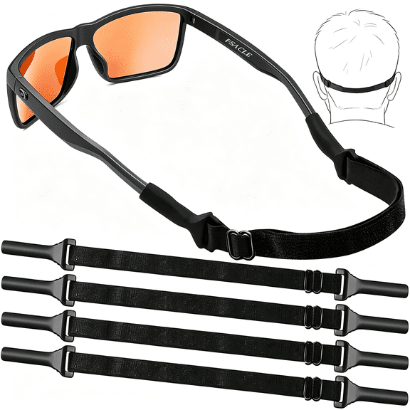 HBMYN Adjustable Glasses Strap 4 Pack No Tail Eyeglass Straps Universal Fit Rope Eyewear Retainer Sport Unisex Sunglass Retainer Holder Strap Men Women Kids Black 8-13 Inch