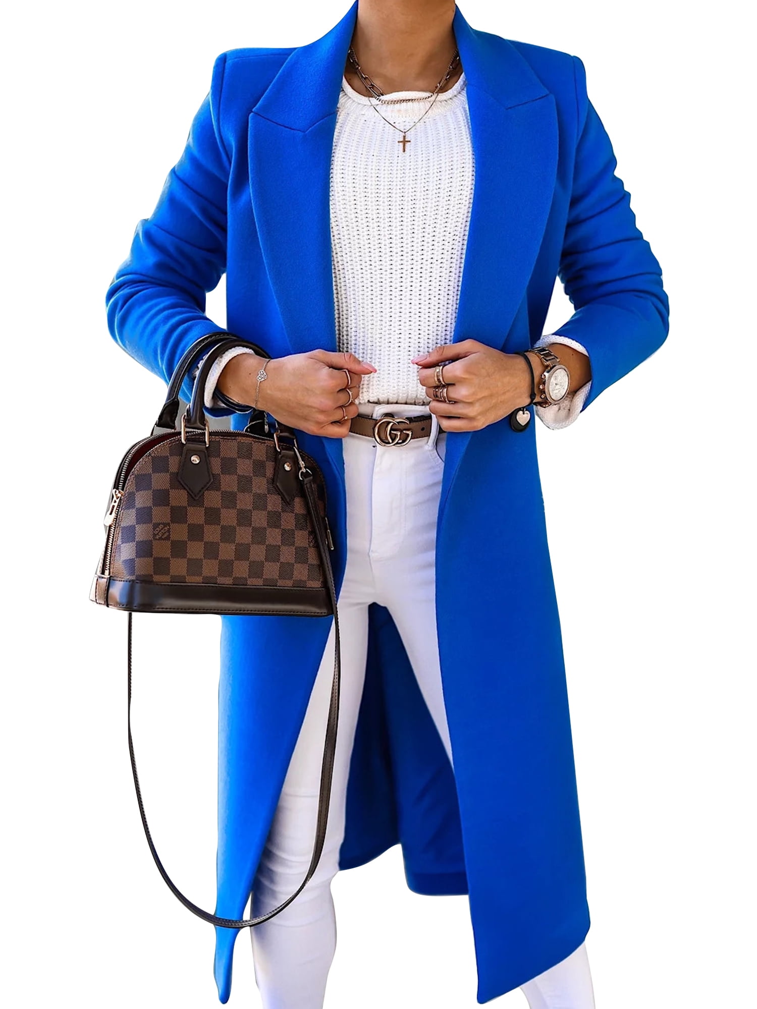 Frontwalk Ladies Elegant Long Sleeve Wool Pea Coat Solid Color Warm