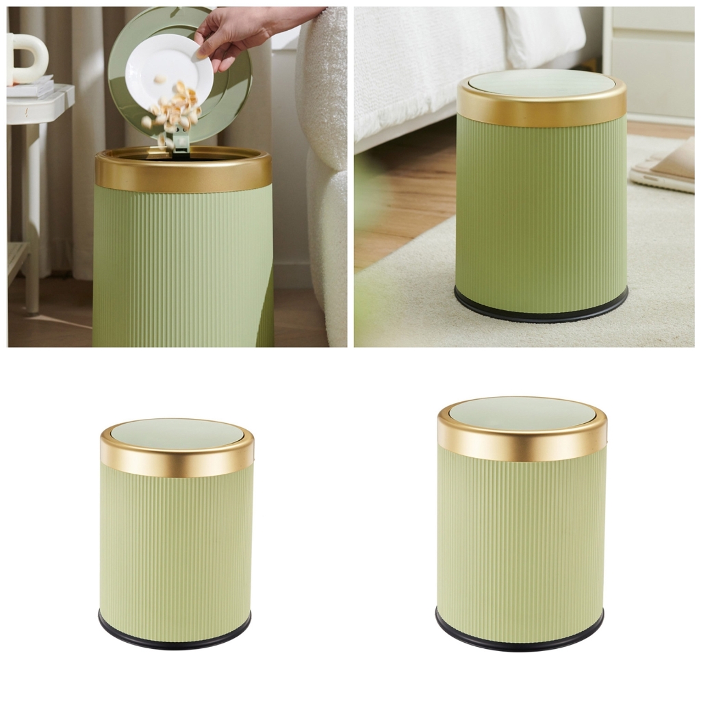 Round Flips Top Waste Bin Container Fashion Wastbasket Trash Can for Home Office
