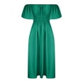 thumbnail image 6 of SMihono Clearance Pleated Swing Midi Dresses for Women Womens Skinny Slim Fashion Casual Slim Summer Off The Shoulder Slash Neck Pullover Short Sleeve Female Outwear Green 4, 6 of 7