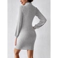 thumbnail image 3 of Women's Turtleneck Long Sleeve Mini Dress with Stretch Knit 95% Polyester 5% Elastane for Everyday Style Casual, 3 of 7