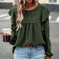 thumbnail image 6 of qILAKOG Womens Shirts Long Sleeve Blouses Dress Tops Women's The Four Seasons Casual Round Neck Tops Pullover Blouses Ladies Comfy Boho Cute Tops Women's 2024 Summer T-Shirts, Green&S, 6 of 8