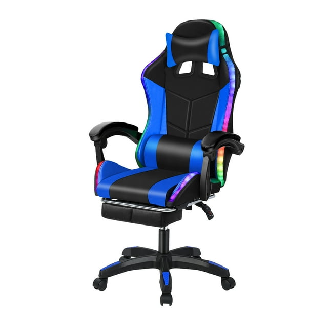 Chaise de Jeu Ergonomique avec Lumières RGB / Haut-Parleurs Bluetooth & Support Lombaire / Chaise de Bureau/PC Réglable
