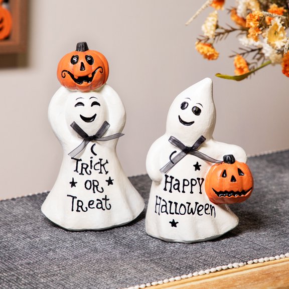 Northlight Ghosts with Jack-O-Lanterns "Happy Halloween" and "Trick or Treat" Figurines - 7.75" -