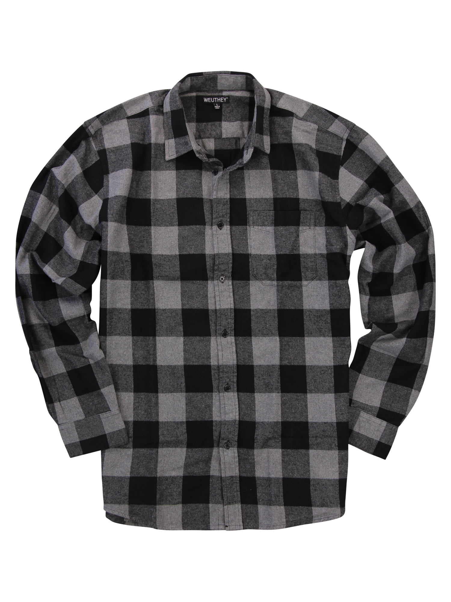 Men's Long Sleeve Button Down Flannel Shirt (Black/Grey, Medium ...