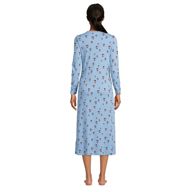 Lands End Women s Supima Cotton Long Sleeve Midcalf Nightgown Walmart