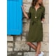 thumbnail image 4 of Qarigey Vestido de camisa de mujer Botón Vestido de manga larga Cintura con cordones Ropa Prendas para la parte del cuerpo ejercito verde L, 4 of 5