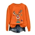 thumbnail image 4 of idosla Christmas Sweatshirts for Women Elk Reindeer Deer Printed Long Sleeve Crewneck Sweater 2025 Winter (Orange, XXL), 4 of 6