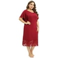 thumbnail image 5 of EFINNY Women's Plus Size Nightgowns Short Sleeve Lace Panels Sleepwear Round Neck Flutter Sleeve Nightwear Soft Homewear, 5 of 7