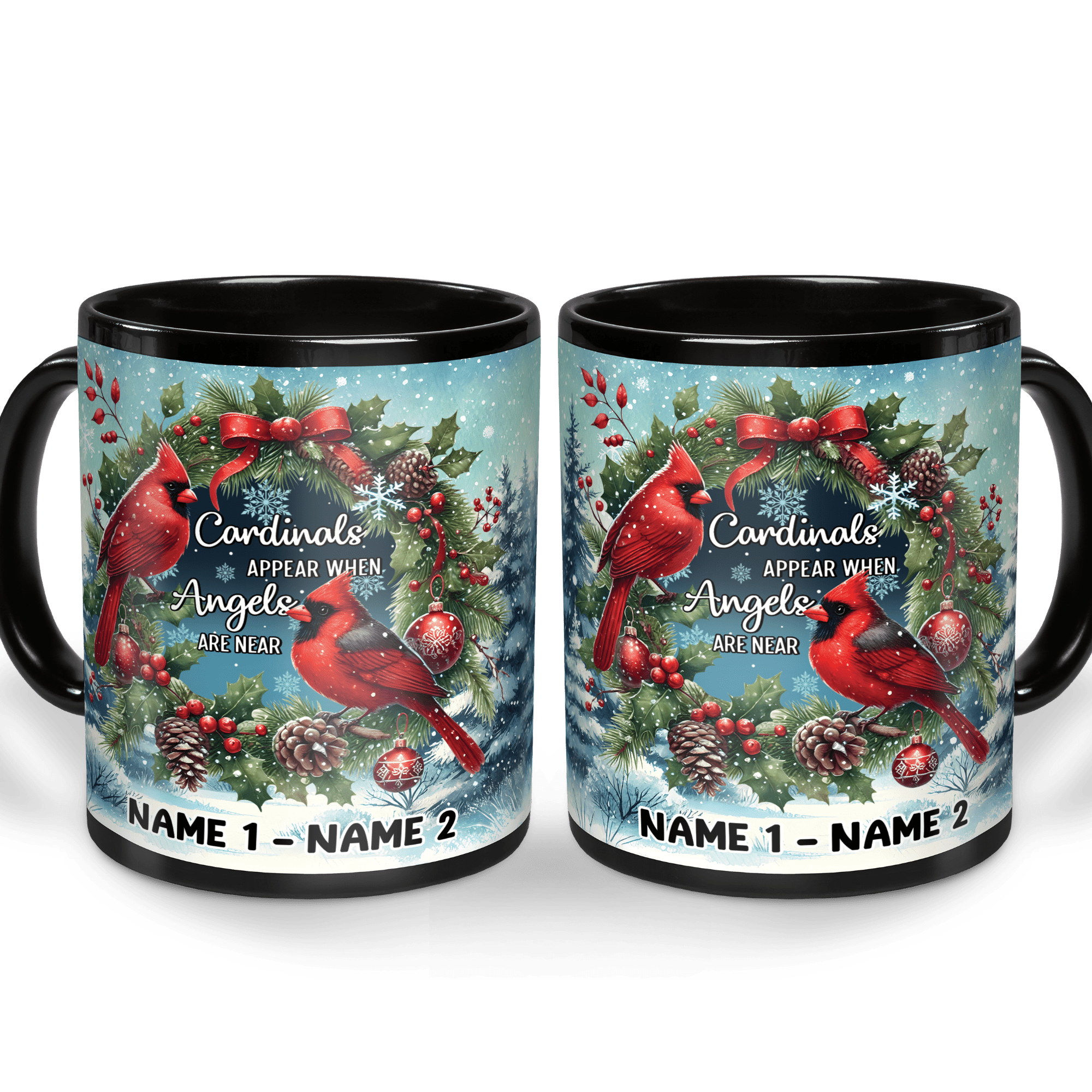 Lotusprinthandmade Personalized Christmas Cardinal Couple Ceramic Mug (15oz)