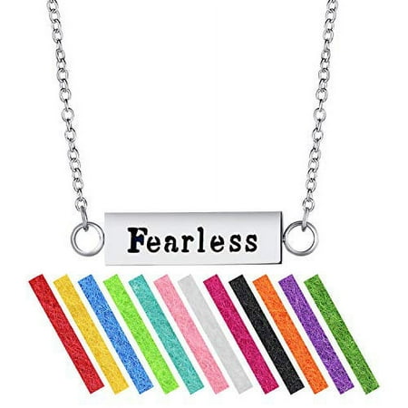 Wild Essentials"Fearless" Essential Oil Diffuser Bar Necklace Gift Set - Includes Aromatherapy Pendant, 24" Stainless Steel Chain, 12 Color Refill Pads