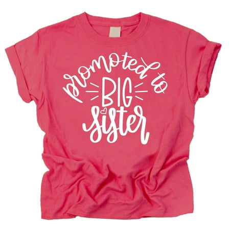 

Olive Loves Apple Promoted to Big Sister Announcement T-Shirt for Baby and Toddler Girls Sibling Outfits Black on Vintage Hot Pink 4T