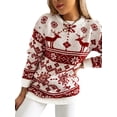 thumbnail image 3 of ORQ Women Christmas Snowflake Printed Loose Stripe Sweater Crew Neck Jacquard Long Sleeve Top, 3 of 4