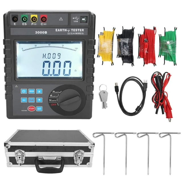 0-30kΩ Ground Resistance Tester, Digital Soil Resistivity Meter with LCD Display 0-9000kΩm Digital Earth Resistance Tester