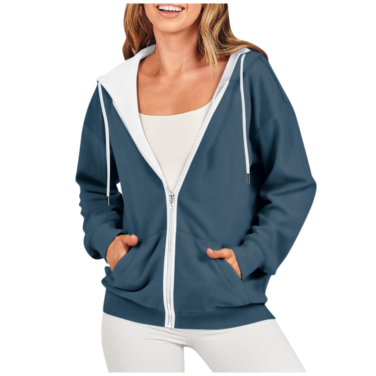 Timegard Vestes à Capuche Zippées pour Femmes Manches Longues Chandails en Molleton Décontractés Mode Automne avec Poches