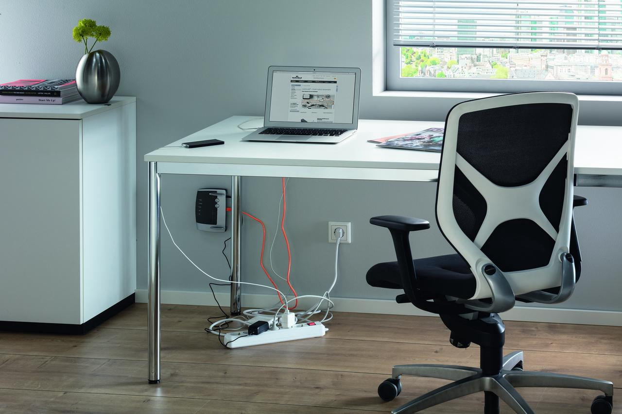 DURABLE 503037 CAVOLINE Cable Management Box with USB Cable Outlet, Large, Ideal for Organization, Flame-Retardant Plastic, Non-Slip Base, Gray (503010)