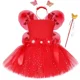 thumbnail image 3 of Vestido de tul con tutú de hada para niña, color rojo brillante, con alas de mariposa y purpurina, para fiesta de cumpleaños, 3 of 5