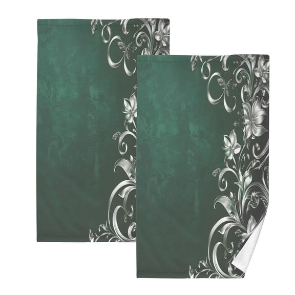 Ryvnso Art Silver Green Cotton Hand Towels Sets Face Towel 2 PCs Bathroom Decorative