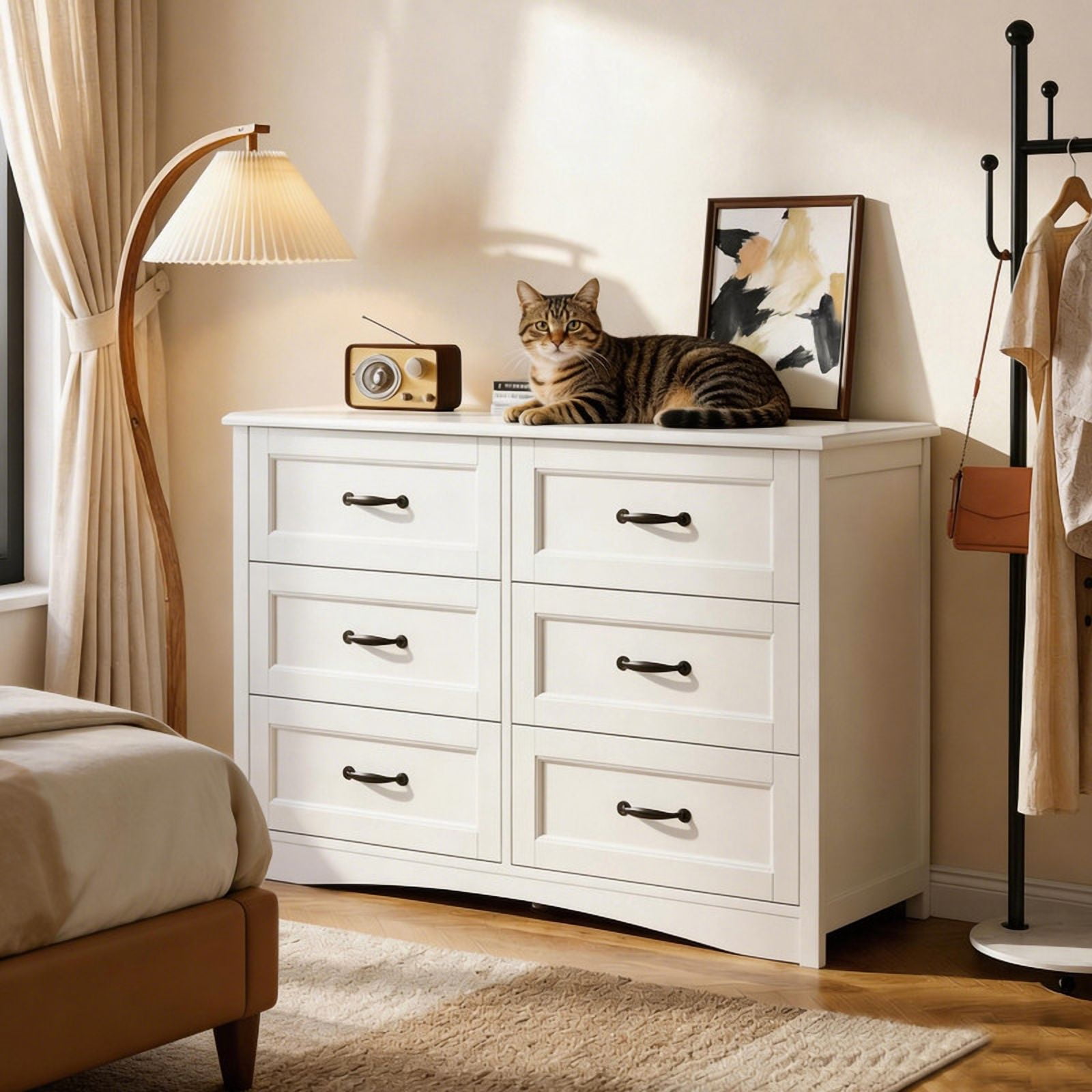 6 Drawer Dresser for Bedroom, Aiho Chest of Drawers with Metal Handle & Anti-Tip Storage Cabinet for Living Room, Nursery, Hallway, White