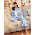 thumbnail image 3 of Ekouaer Silk Satin Pajamas for Women Button Down Pjs Set Long Sleeve Loungewear 2 Piece Wide Leg Sleepwear, 3 of 6