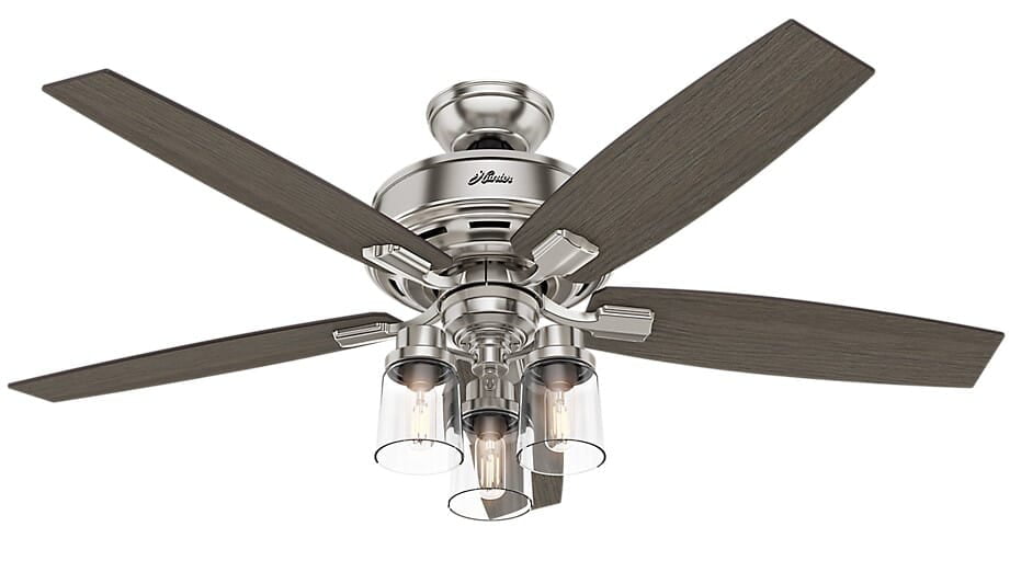 52" Hunter LED Ceiling Fan in Brushed Nickel with Clear Frosted Glass Light Kit 
