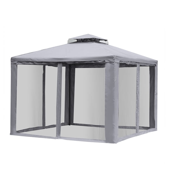 9.6' Patio Gazebo Outdoor Canopy Shelter with Netting Steel Frame Gray