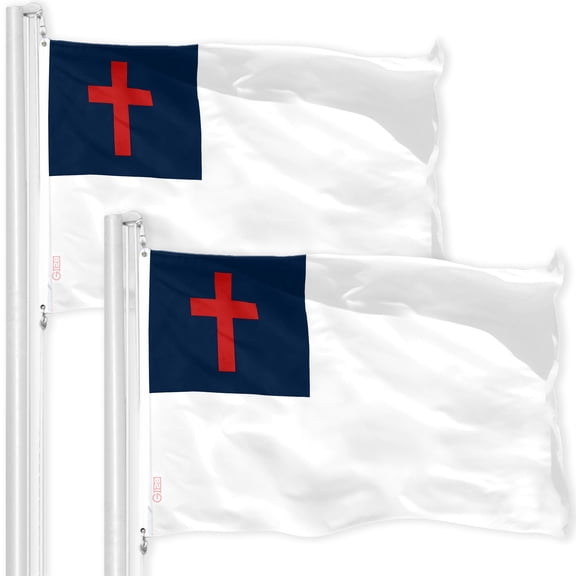 G128 - TWO PACK of Christian Flag 3x5 ft Christian Cross Religious Church Flag Christianity Banner Printed 150D Quality Polyester with Brass Grommets