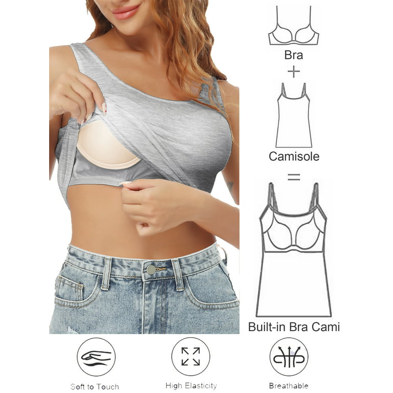 QRIC Women's Cami with Built in Bra Cup Summer Casual Flowy Swing
